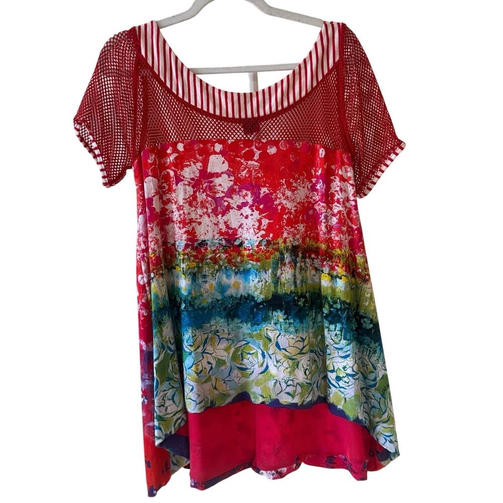 Save The Queen Red Colorful Vibrant Top / Coverup Sz L Made In Italy Euro Artsy